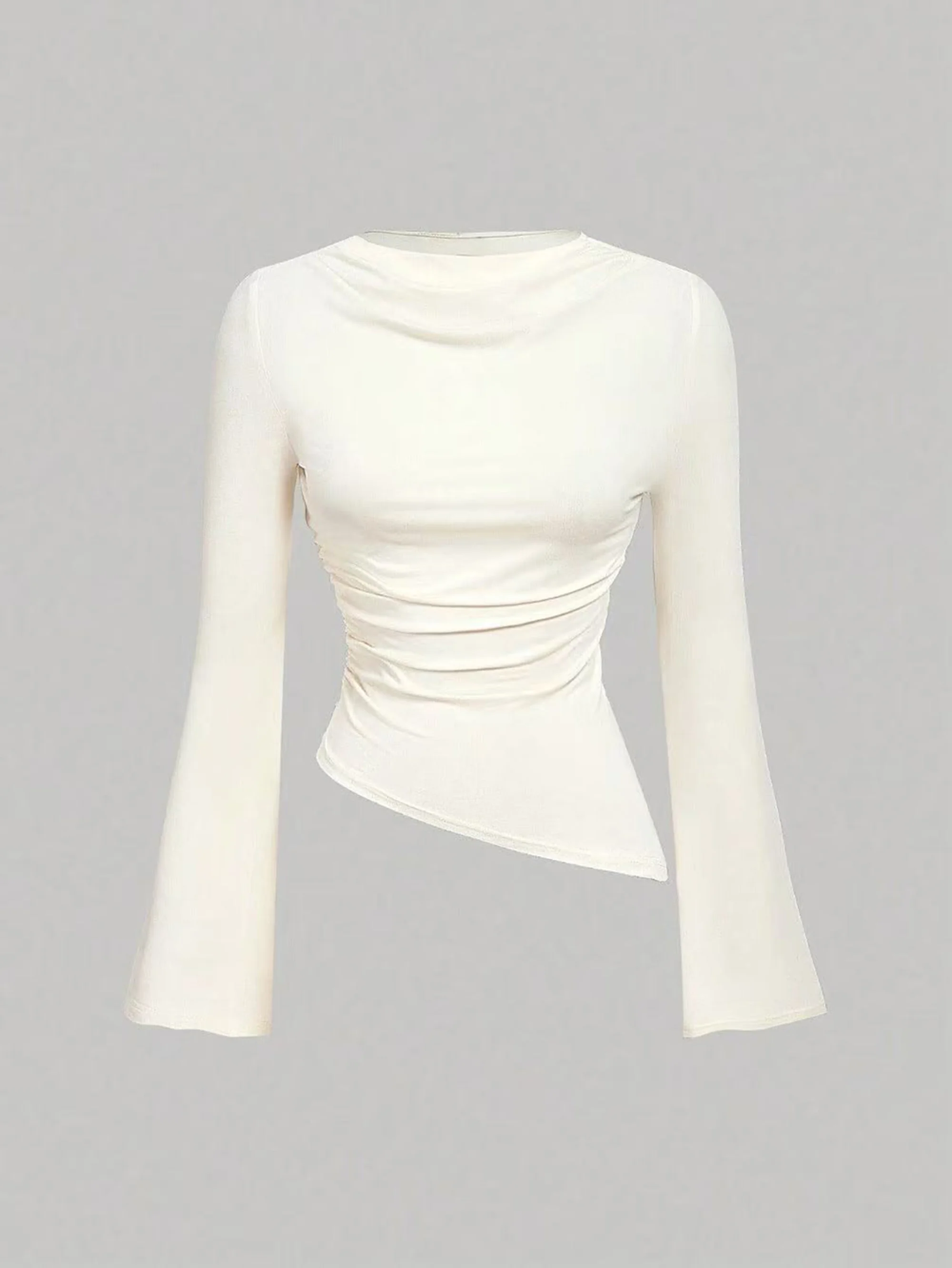 

Fashionable European and American style long sleeved T-shirt solid color top