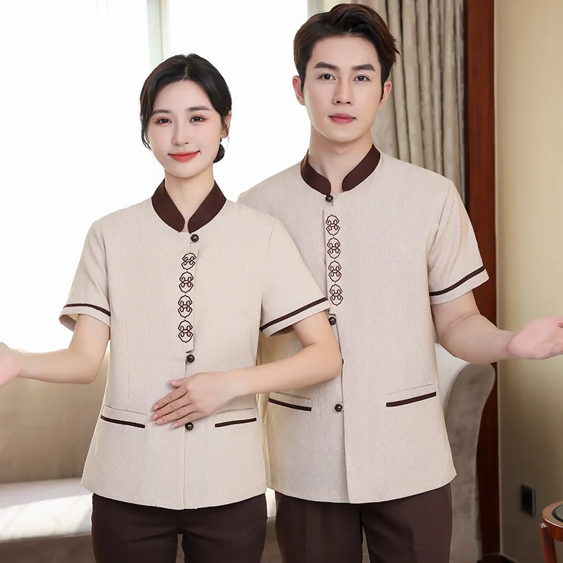 ทําความสะอาดชุดทํางานสําหรับผู้ชายและผู้หญิงทําความสะอาดโรงแรมเครื่องแบบแขนสั้นโรงแรมทําความสะอาดทรัพย์สินทําความสะอาดPASฤดูร้อนเกสต์
