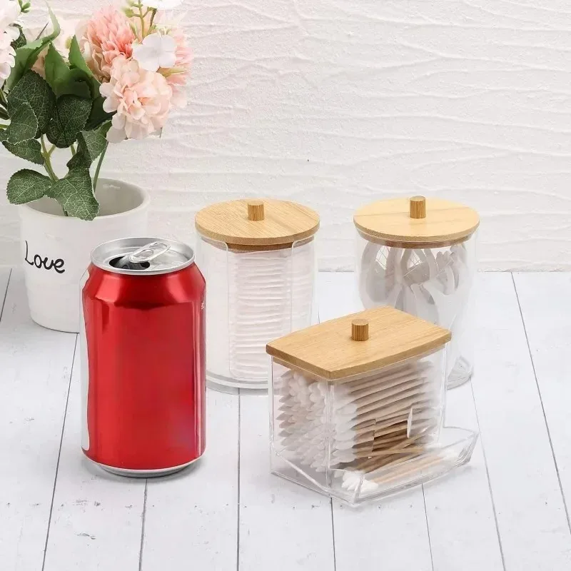 Transparent plastic storage box, multifunctional makeup desktop organizer, transparent cotton swab jar with lid