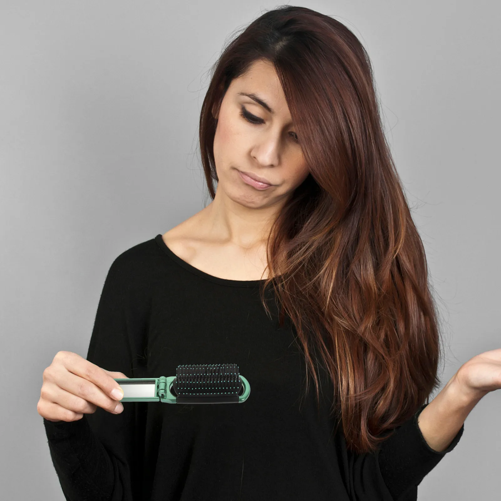 3Pcs Folding Comb Hairdressing Travel Comb with Foldable Mirror Scalp Massage Detangling Function Styling Touch-Up