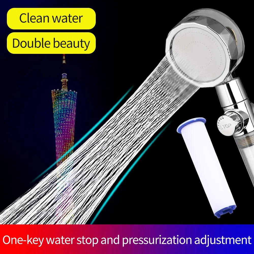 New Propeller Driven Shower Head Cotton Filter Turbocharged High Pressure Handheld Shower Nozzle