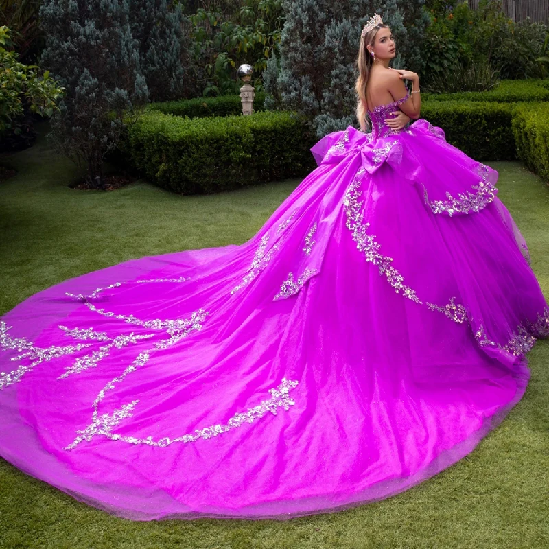الأرجواني لامعة فساتين Quinceanera الكرة ثوب قبالة الكتف زين مقوس دانتيل الخرز تول حفلة عيد ميلاد الحلو 16 Vestidos 15 De