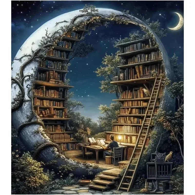 Adult Jigsaw Puzzle 500/1024 Pcs Puzzle Magic Moon Library Landscape Paper Puzzle Decorative Painting Exercise Brain Thinking