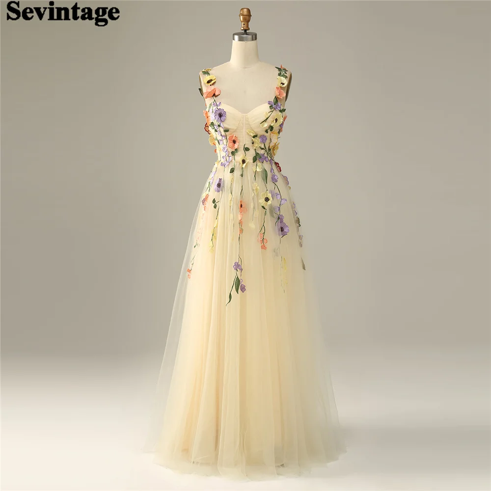 

Sevintage Fairy Tulle Appliques Prom Dress Sweetheart Spaghetti Strap Floor Length Homecoming Dress vestidos de graduación 2024