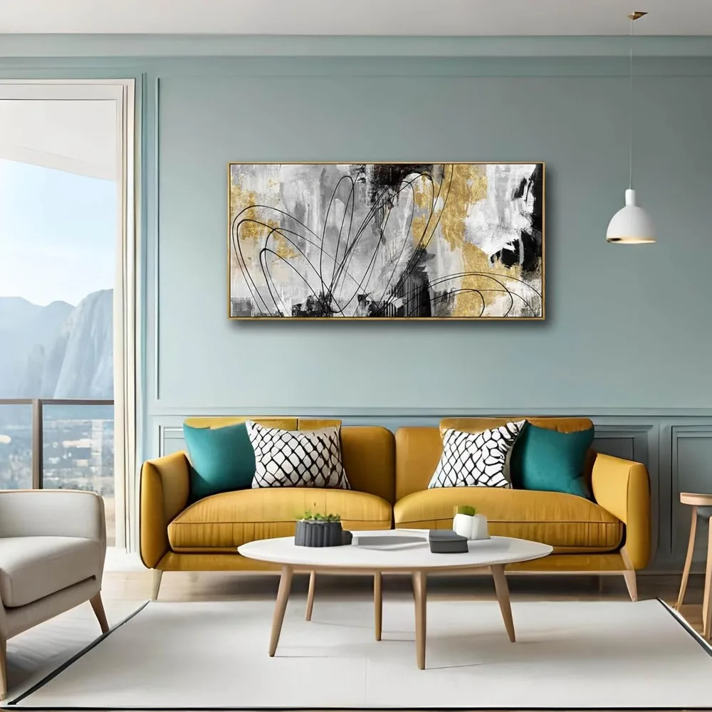 

Line Art Wall Decor Black and Gold Wall Artwork 20"x40" Canvas Wall Art
