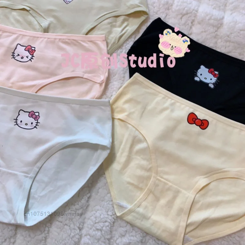 3 sztuki Sanrio Kawaii Sexy Hello Kitty bielizna Breifs Y2k Cute Cartoon drukowana dziewczyna średnio wysoka talia bawełniane majtki słodkie ubrania