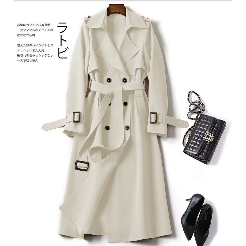 Elegante giacca a vento doppio petto con fascia Trench da donna autunnale Moda Streetwear Office Lady Capispalla lungo scozzese britannico