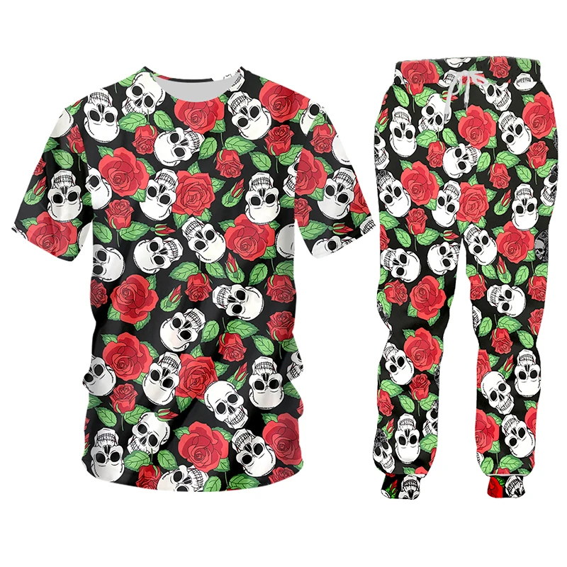 2 Pie 3D Print Suits Men Sets Skull Flower Red Rose Skull Funny Harajuku Winter Unisex 3d Tracksuit Jacket Sweatsuit ZIP Hoodies