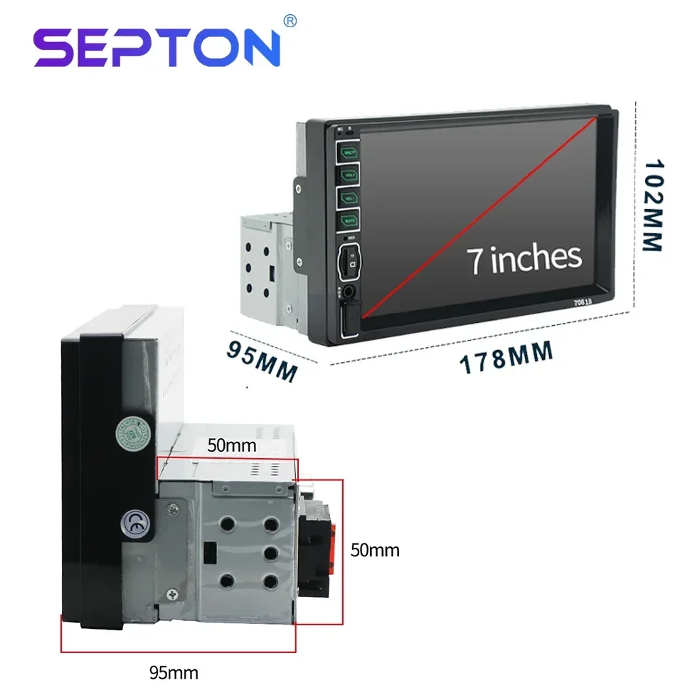 SEPTON 1 Din 7inch Car Radio MP5 Player Touch Screen Support Automotive Mirror Lin-k for Universal Car FM/BT Multimedia Player