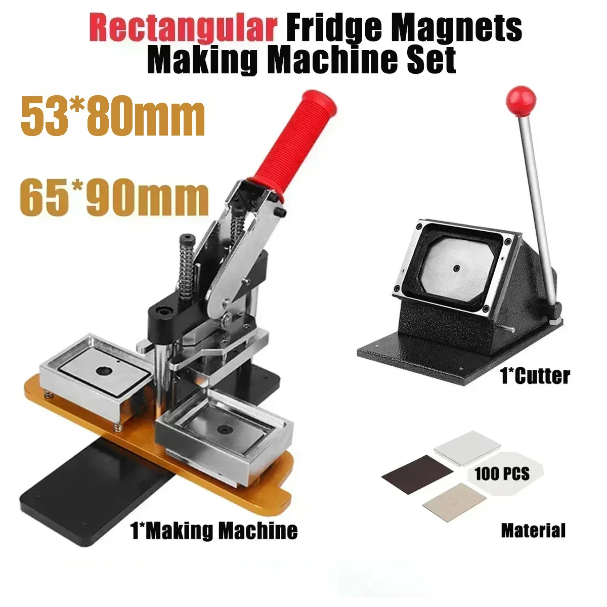 

80x53mm/65x90mm Rectangular Fridge Magnets Badge Maker DIY Photo Refrigerator Sticker Press Machine+Paper Cutter+100p Materials