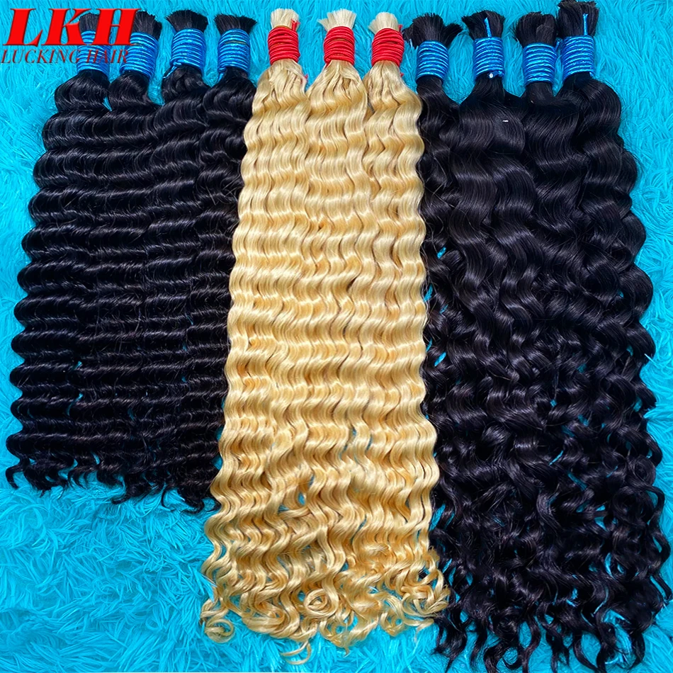 Tissage-extensiones de cabello humano para mujer, mechones de cabello humano 100% Remy, Rubio trenzado virgen, suelto, rizado profundo, crudo,