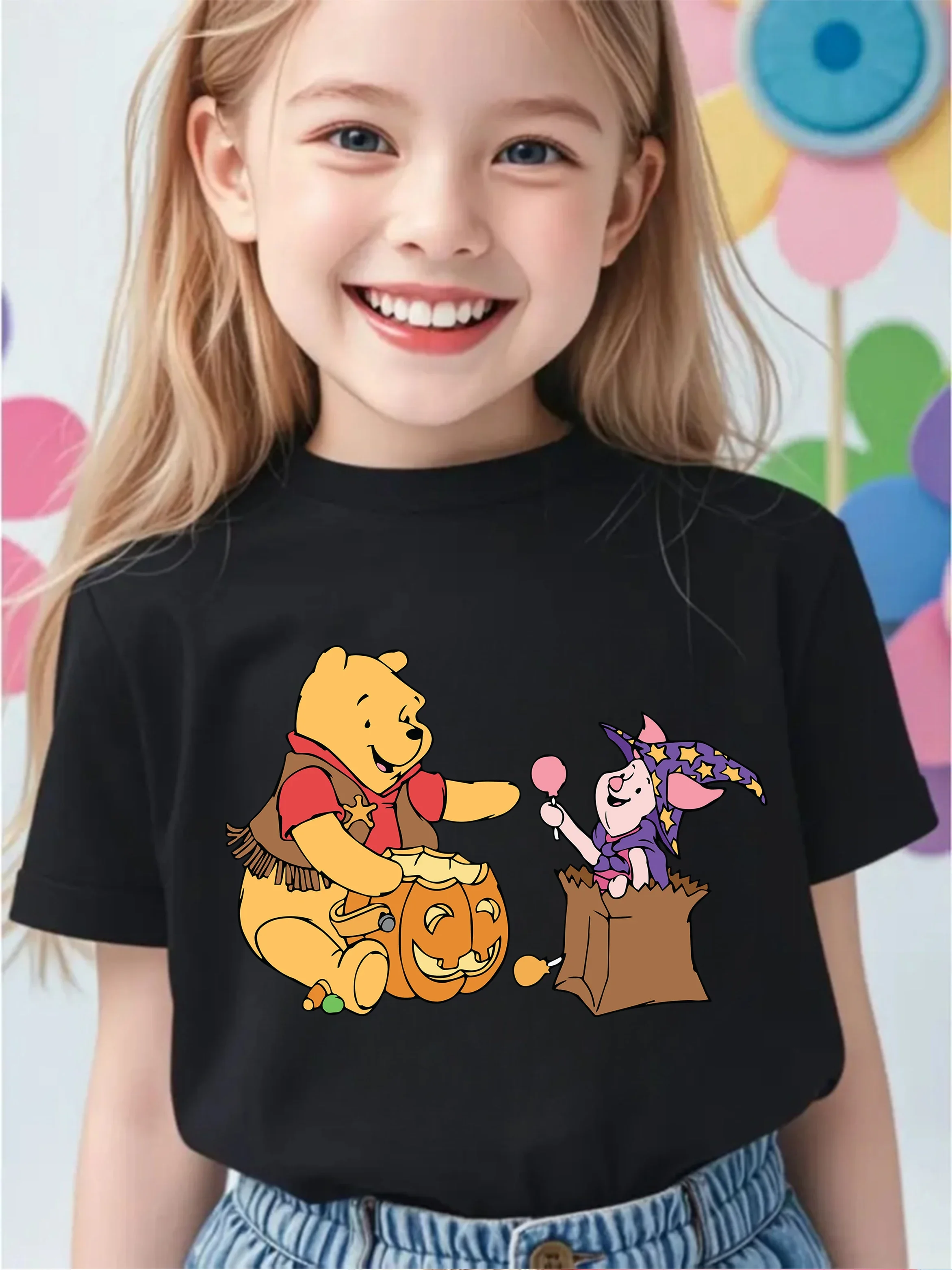 

Футболка с круглым вырезом «Винни-Пух» для детей 3-14 лет, летняя, милая, в стиле кавай, с мультяшным принтом, модная, для улицы, повседневная, 2026