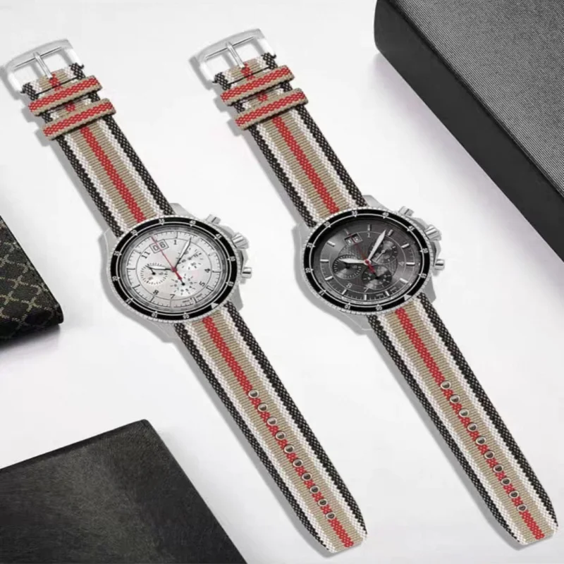 Cinturino in tela di nylon e vera pelle per Burberry Bu7600 7601 7602 Cinturino in pelle da uomo in tela Accessori Cinturino da 22 mm