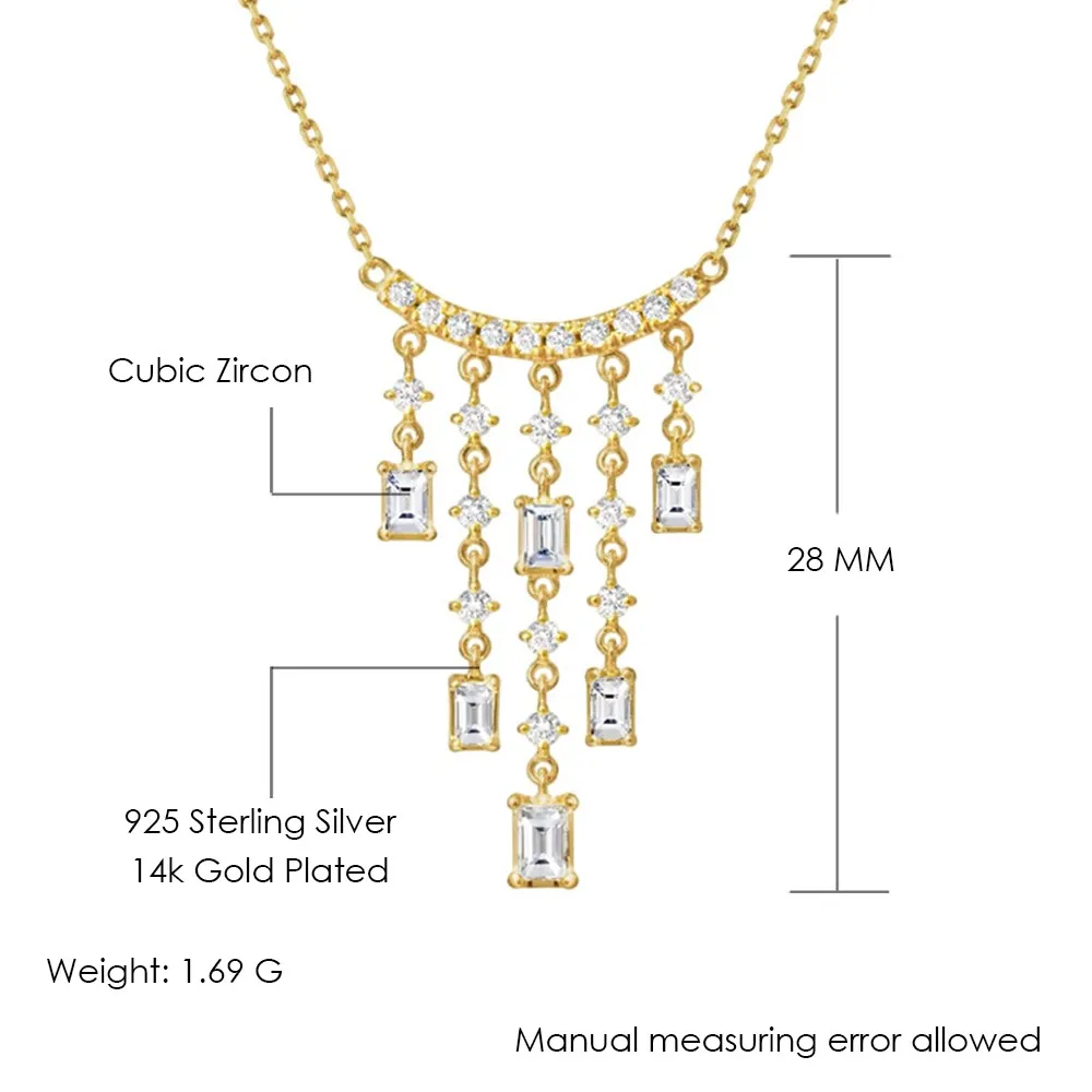 LAMOON Vintage Luxury Tassel Pendant Necklace For Women Wedding Simple Elegant 925 Sterling Silver 14K Gold Plated Fine Jewelry