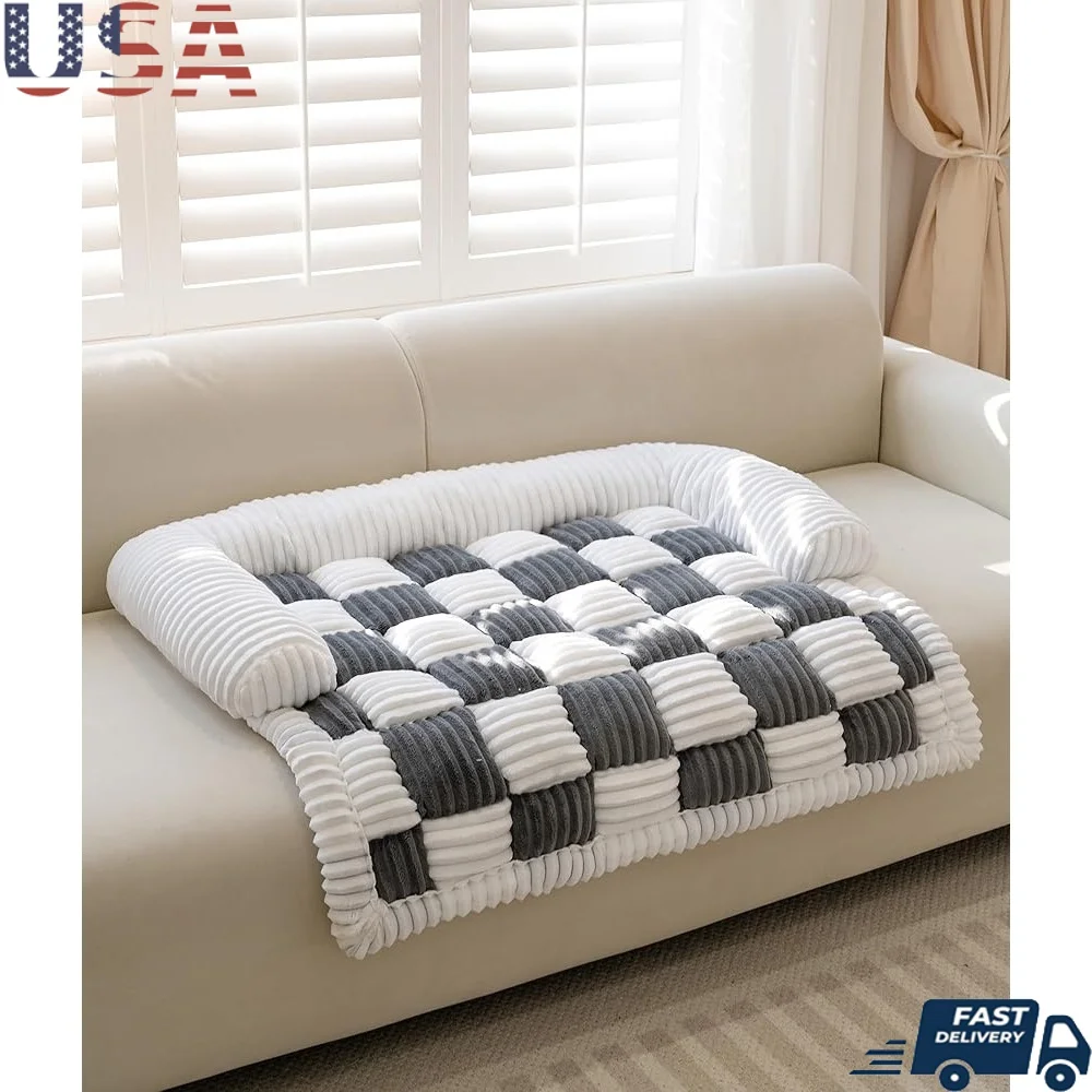 

Calming Pet Couch Cover Washable Dog Bed Mat Non Slip Plush Furniture Protector Travel Dog Crate Pad