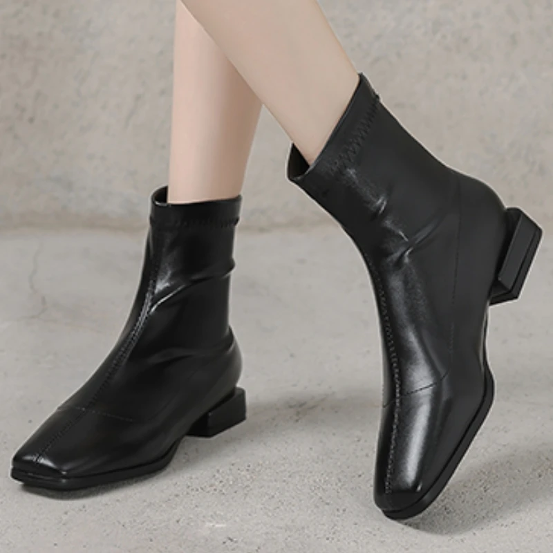 Women's Ankle Boots Autumn Winter Shoes Fashion Comfort Low Heels Black Brown Party Dance Footwear Shoes Large Size 43 Brand