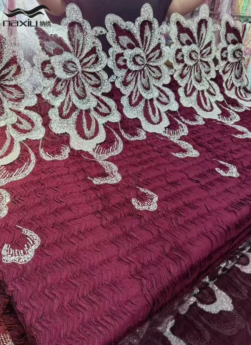 

Элитное африканское кружево Madison Wine с бисером, высококачественная нигерийская французская сетчатая ткань с пайетками для свадебных и праздничных платьев 2026 года