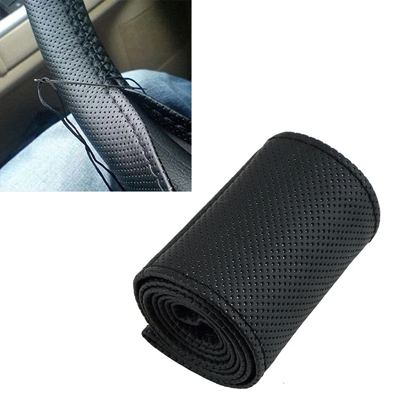 1Pc Universal Car Truck Leather Steering Wheel Cover With Needles and Thread Black DIY Auto Car Accessories