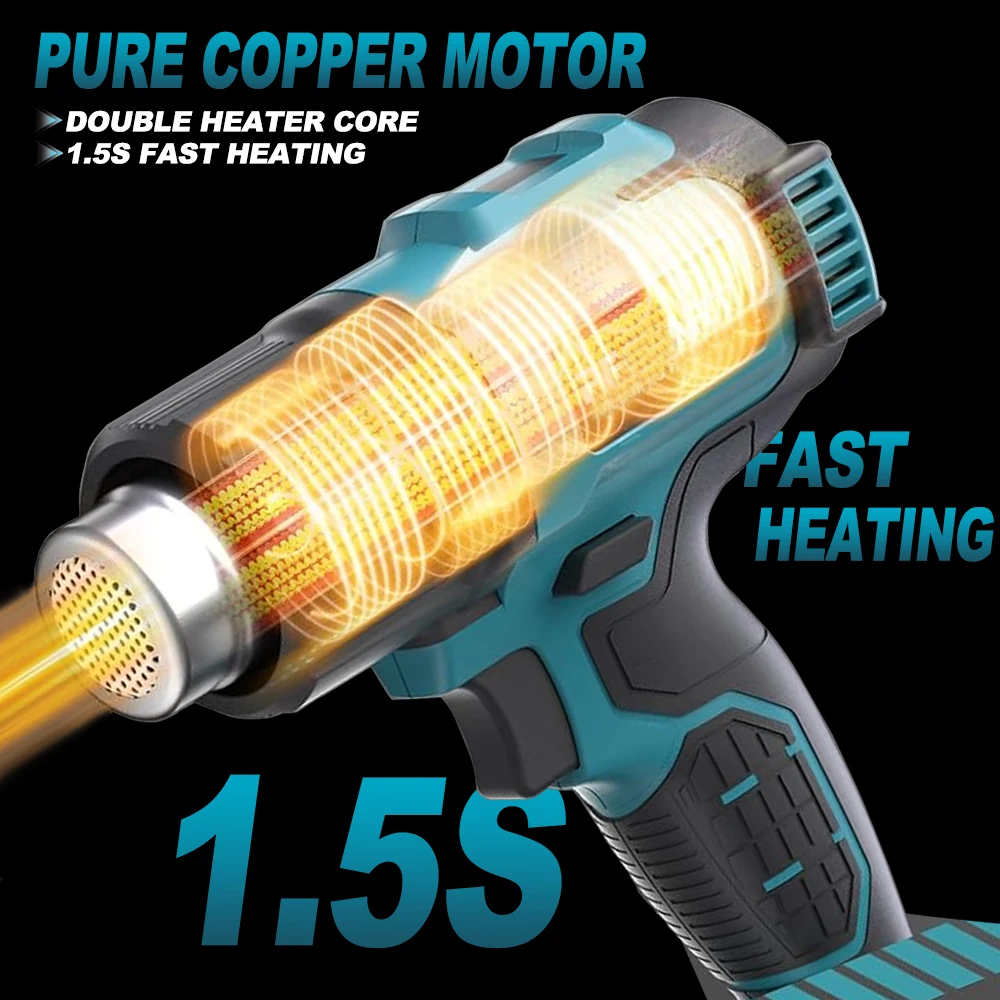 3 개의 노즐로 조절 가능한 무선 핸드 헬드 핫 에어 건 온도 Makita 18V 리튬 배터리 전동 공구 용 전기 히트 건
