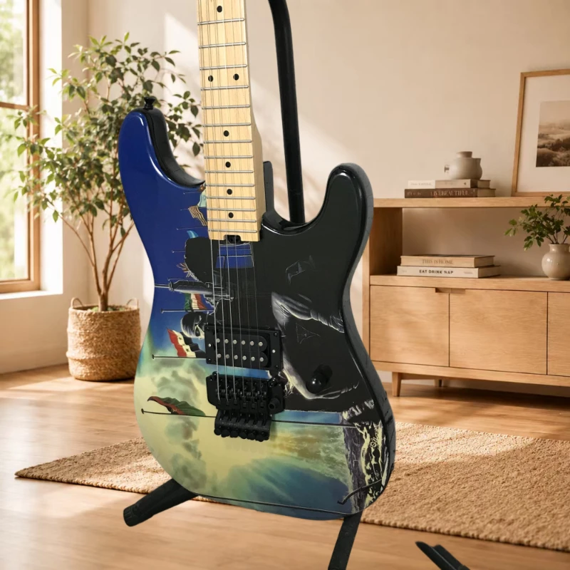 Graphic Electric Guitar HH Pickups Tremolo Bridge Maple Neck Deluxe Professional Rock Free Shipping