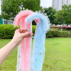 Elsa Headbands for Kids Girl Princess Pink Crown Bow Knot Flower Hairbands Child Blue Mesh Hair Accessories Korean Handmade