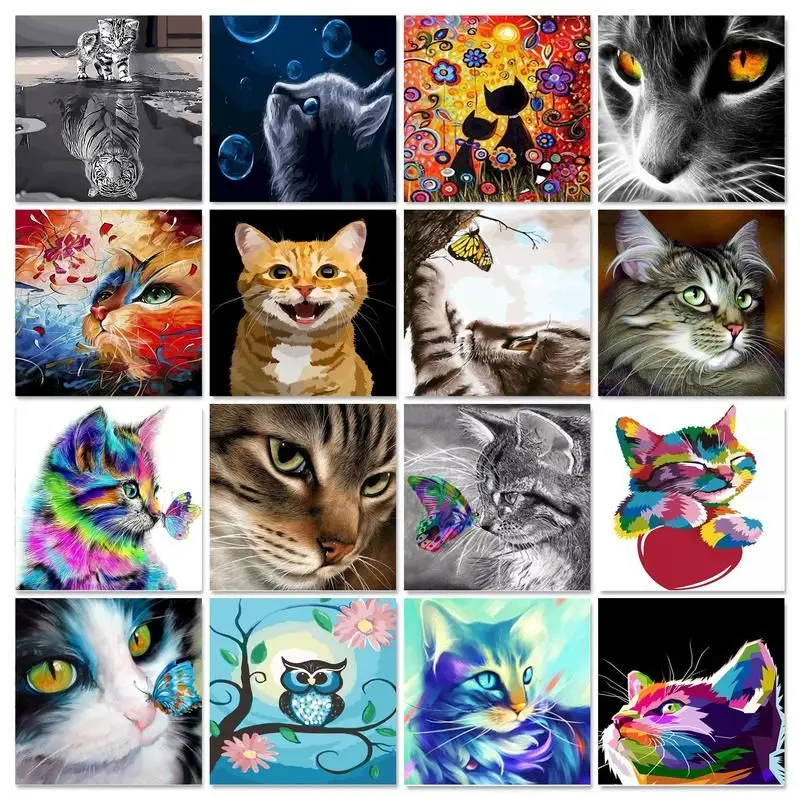 

GATYZTORY Diy Pictures By Numbers Kits For Adults Handpainted Color Cat With Butterfly Oil Painting By Number