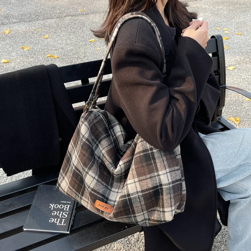 

Vintage Korean Shoulder Shopper Bag for Women Zipper Large Woman Tote Bookbag Brand Female Handbags Student Ladies Bolso Mujer