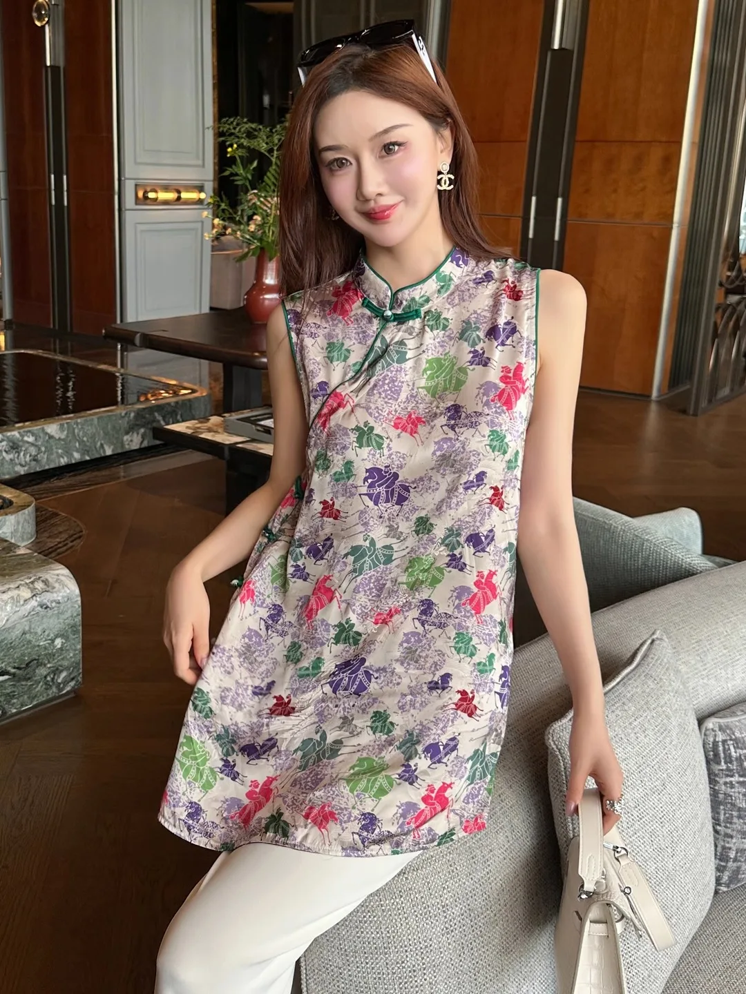 

Шелковый топ SZOZYA «Элегантный романтический» в новом китайском стиле, свободного кроя, двусторонний, для лета