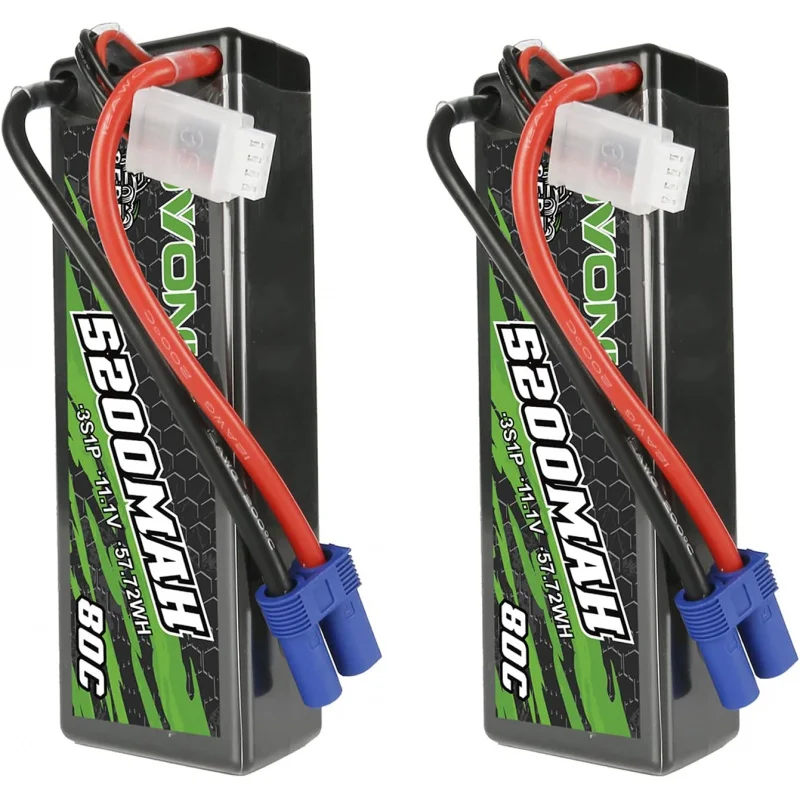 OVONIC 80C 3S 5200mAh 11.1V Lipo Battery with EC5 Connector for arrma 1/10, 1/8, 1/7Scale RC Cars and Trucks Buggy Truggy 2pcs