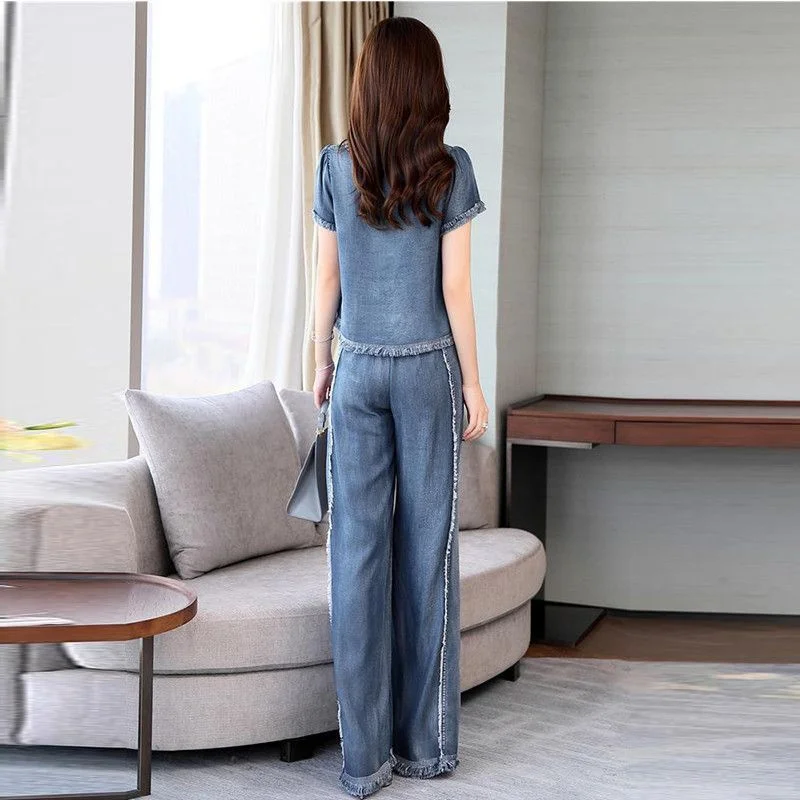 2024 New Summer Jeans Sets Female Explosions Online Celebrity Two-piece Suit Women Slim Fashion Students Korean Loose Sets Tide