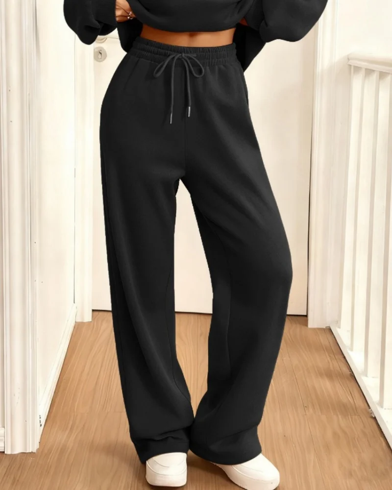 سراويل نسائية كلاسيكية طويلة غير رسمية للركض سراويل رياضية كبيرة الحجم باللون الرمادي سراويل طويلة بيضاء مرنة عالية الخصر للسيدات