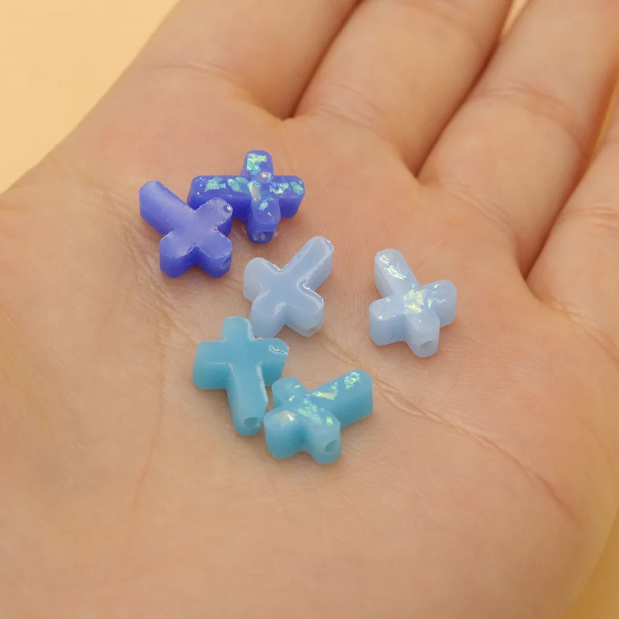 20Pcs/Lot  Cross Pendant For Women DIY Necklace Bracelet Making  Shape Opal Stone