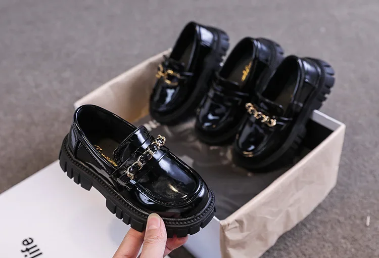 Frühling Herbst Jungen Mädchen Dickbesohlte Lackleder Oxford-Schuhe Kinder Weichbesohlte Rutschfeste Schul-Loafer Kinder Freizeit Schüler Schuhe – Detail 1
