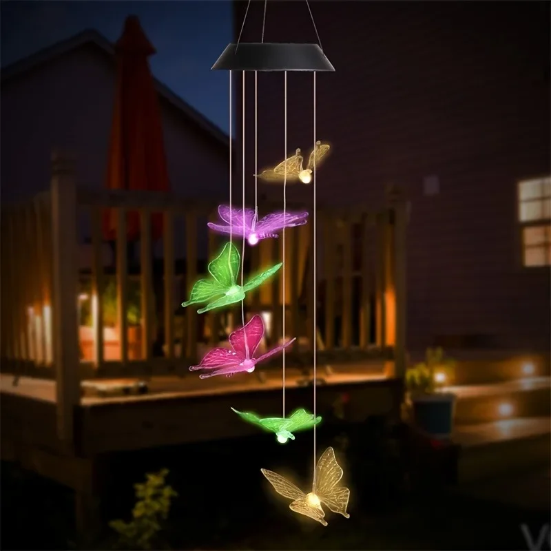 LED الشمسية الرياح الرنين ضوء حديقة فراشة الرياح الرنين مصباح ملون مقاوم للماء معلقة ضوء الشمس لحديقة ساحة ديكور المنزل