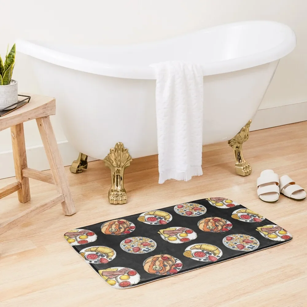 

Breakfast Food Set - Cereal, Croissant, Pancakes, Eggs and Bacon Bath Mat Mats Bedroom Mat