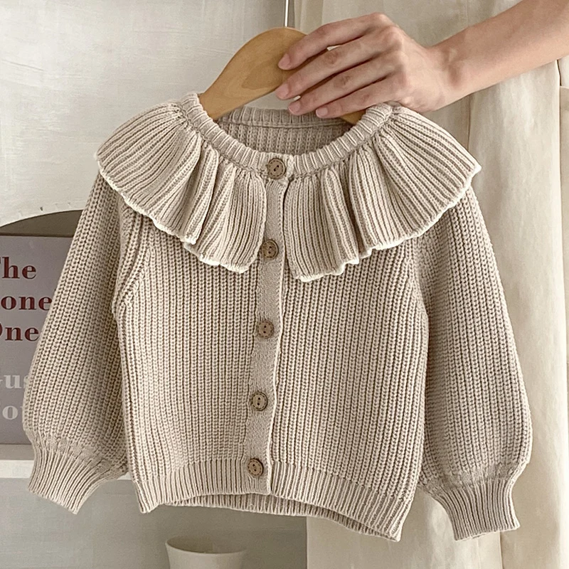 Pull à manches longues de style coréen pour bébés filles, manteau pour tout-petits, cardigan pour nouveau-né, document solide, automne, hiver