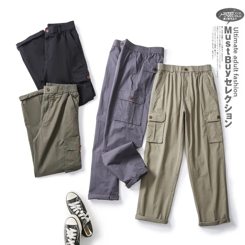 

Уличная хлопковая одежда цвета хаки, весенняя мужская прямая повседневная рабочая одежда, брюки с несколькими карманами для отдыха, модная молодежная одежда