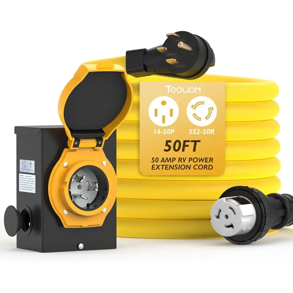 

50 Amp Generator Cord 50T and 50 Amp Generator Inlet Box, NEMA 14-50P/SS2-50R Lock, 125/250V 12500W 6/3+8/1 AWG SJTW Generator P