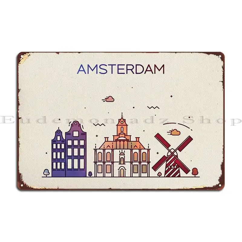 Amsterdam Netherlands City Metal Plaque Poster Wall Plaque Pub Club Character Designing Tin Sign Poster