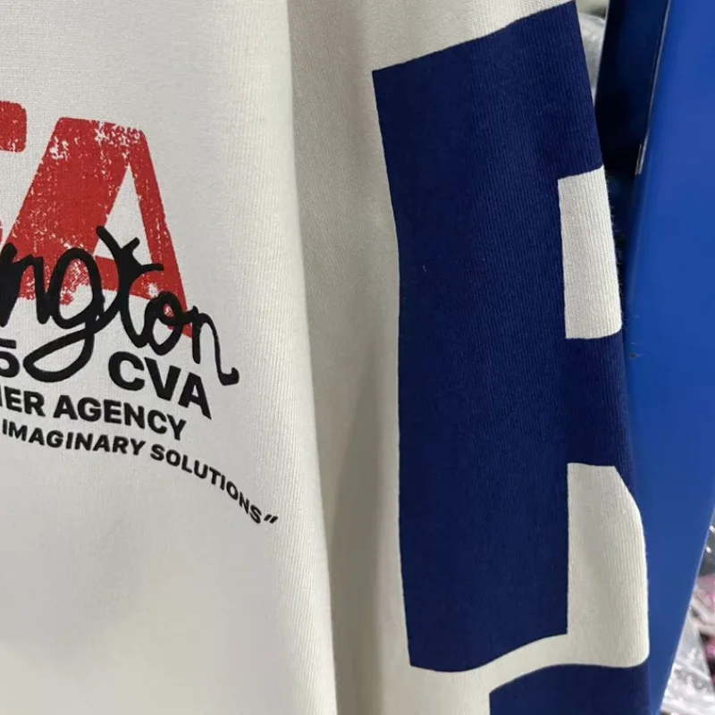 Graffiti Letter Slogan Printed RRR123 T-shirt American Casual Base Shirt High Street Loose Men Women Popular Long Sleeved Tshirt