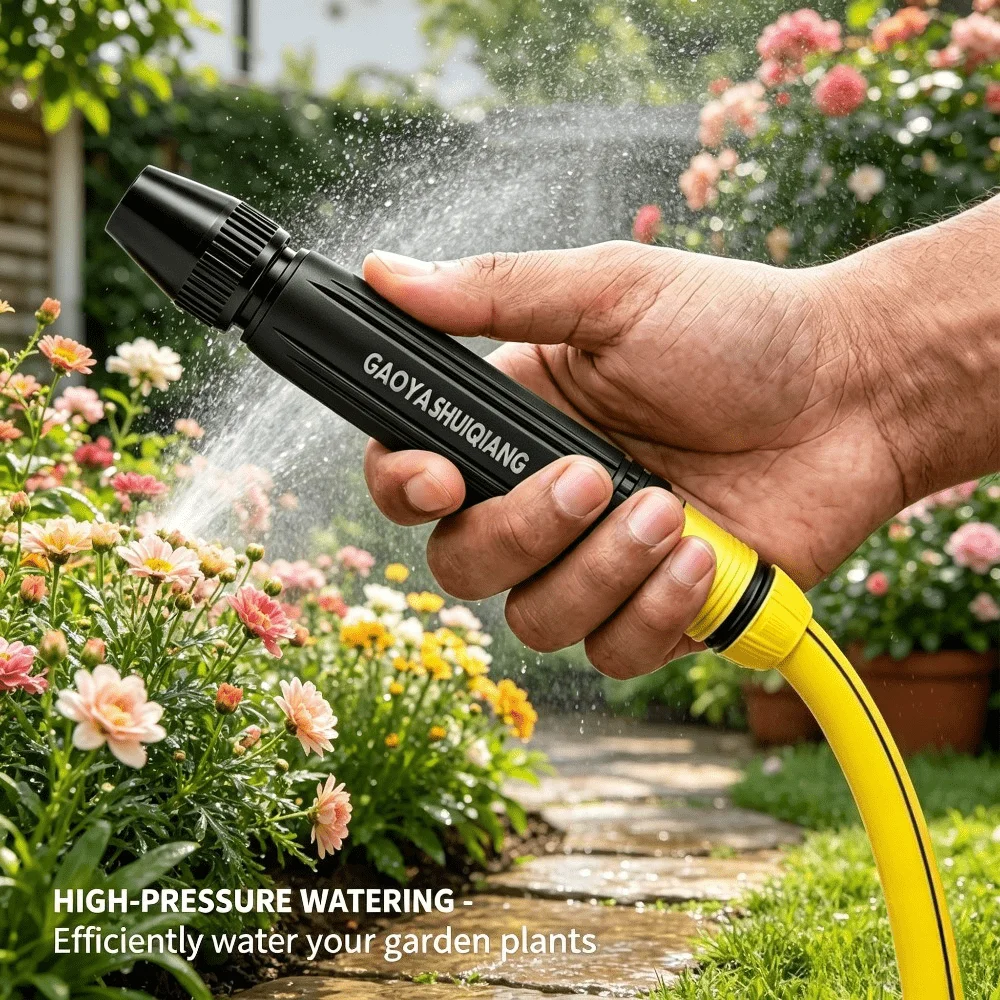 

Black household high-pressure water gun, adjustable nozzle for car washing and watering, multi-functional gardening rinsing water gun, pure copper joint leak-proof and durable, convenient high-pressure water gun for yard cleaning and pet bathing