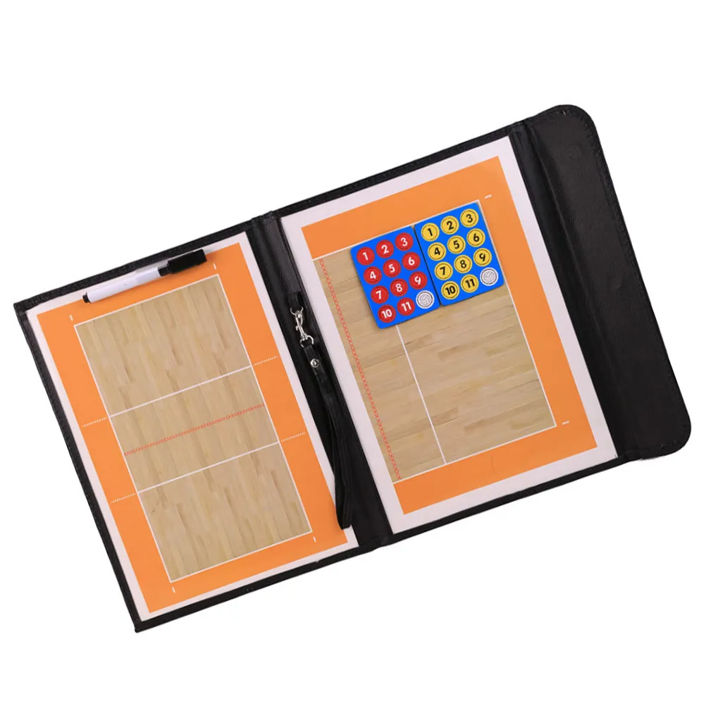 Folding Two Section Magnetic Volleyball Coaching Board PU Case Dry Erase Clipboard Marker Pen Fridge Magnets