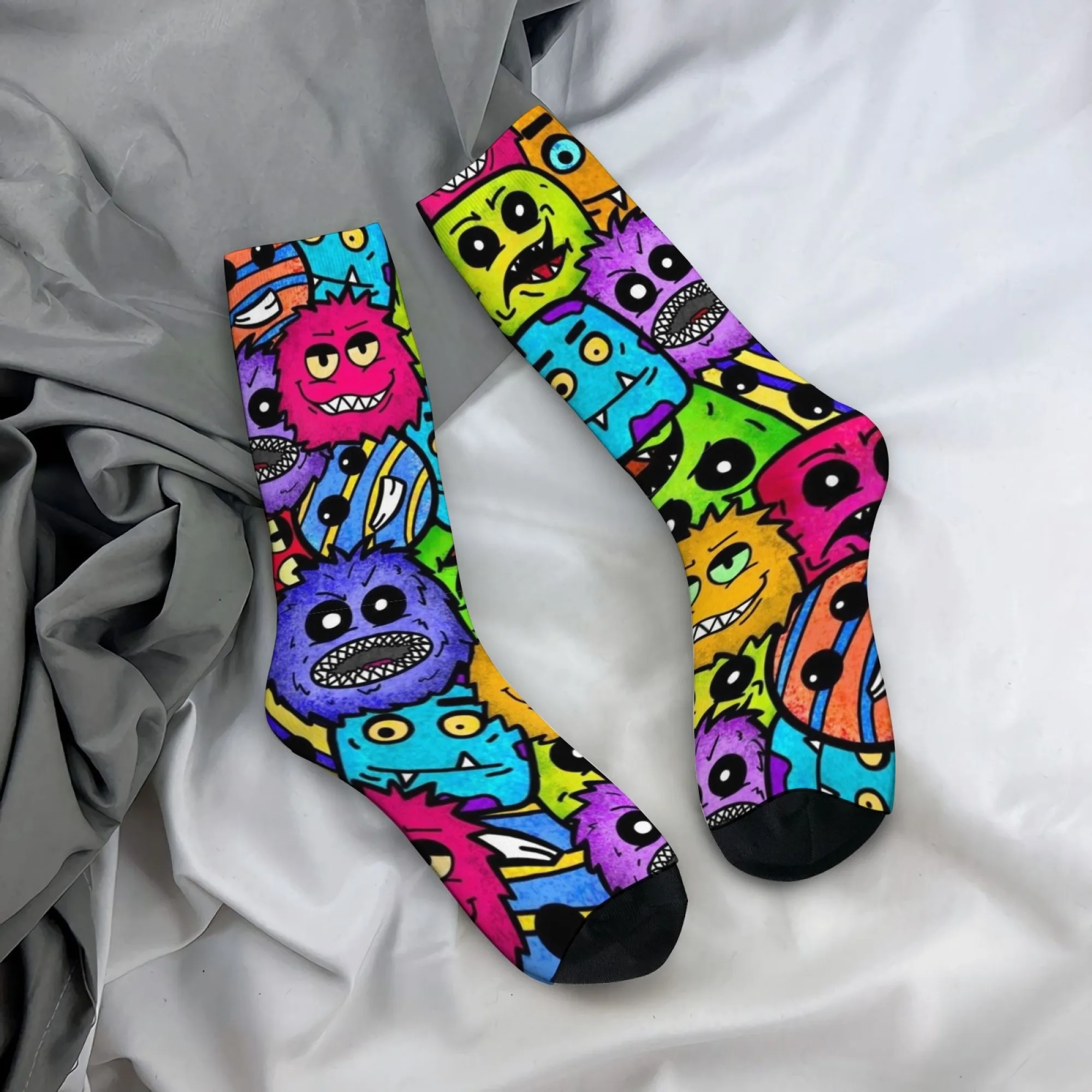 

Retro Comic Monster Happy Men's Socks Novelty Funny Compression Socks Harajuku Style Comfortable Casual Sports Fashion Socks