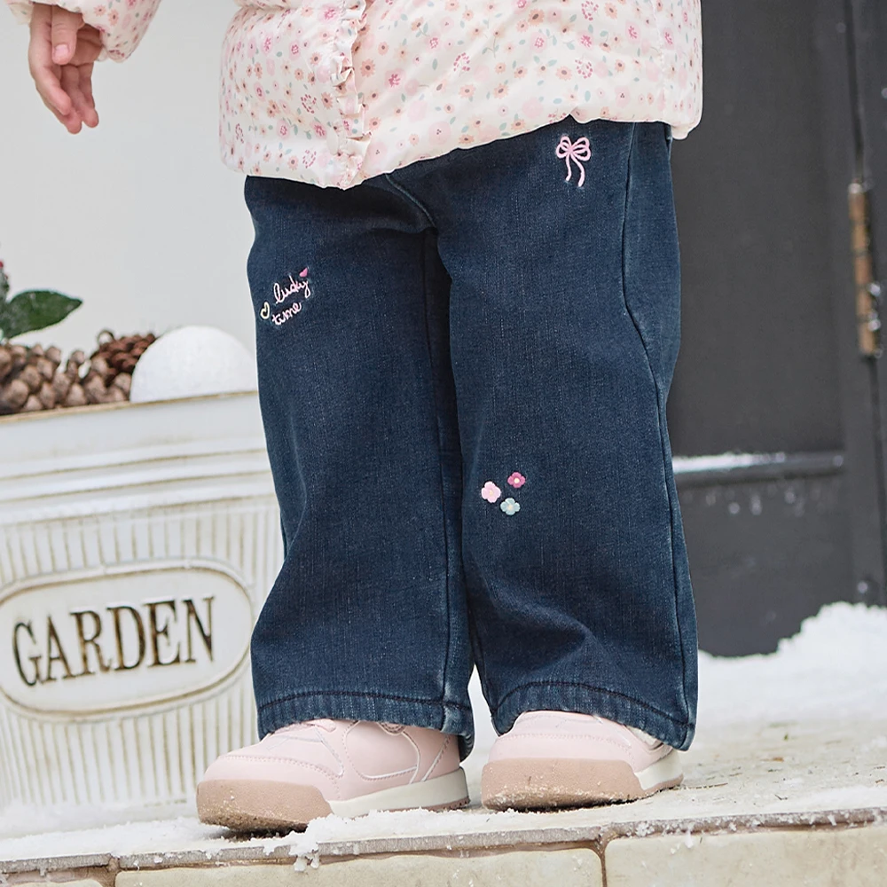 Dave Bella Children Winter Embroidery Velvet Jeans 1-13 Years Teen Girls Casual Straight Pants Elastic Cowboy Trousers DB4263682