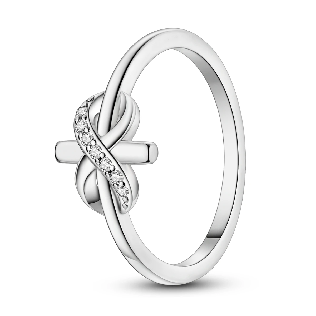 Women's Silver Star Cross Infinity Bow Zircon Ring