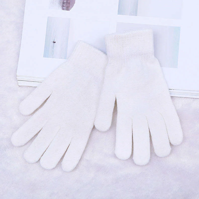 Women Cashmere Knitted Gloves Autumn Hand Warmer Winter Thicken Lining Full Fingered Mittens Skiing Short Wrist Gloves Solid image 6