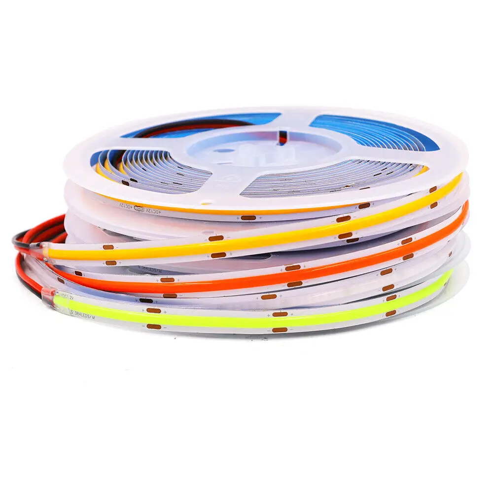 12V 24 V COB LED Strip กันน้ำ320/384/528/608 LEDs/M RA90ความหนาแน่นสูงนุ่มยืดหยุ่น COB 12 24 V Led Strip เทปไดโอด