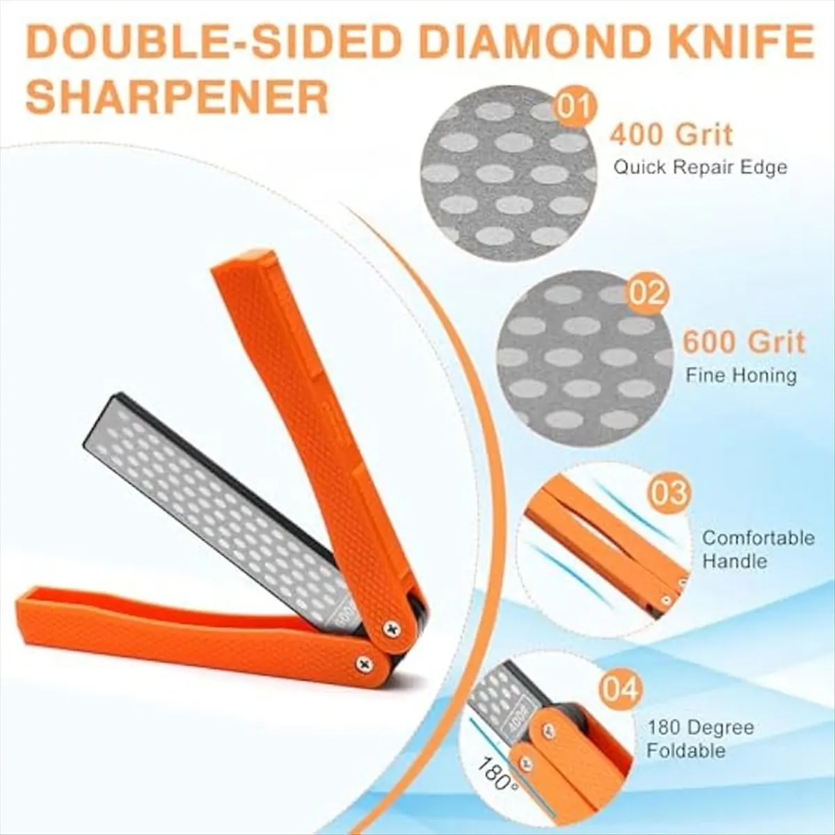 AA83 2 Double-Sided Knife Sharpener/1 Retractable Sharpening Rod,Blade Sharpener Stone Pocket Knife Sharpener