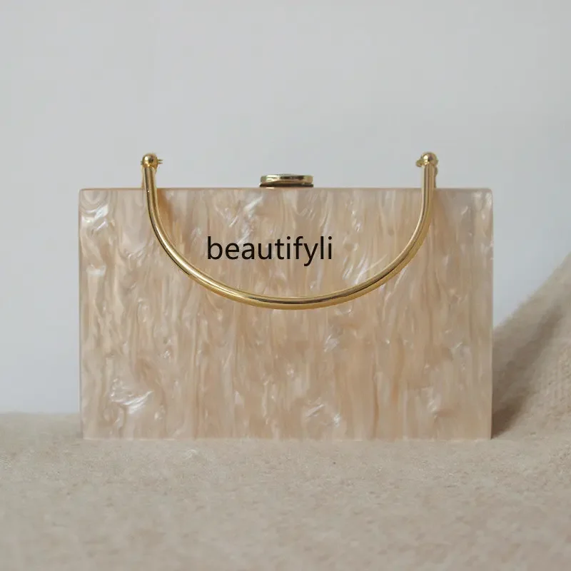 yj Fashionable All-Match Solid Color Pearl Acrylic Handbag Simple Light Luxury Candy Color Handbag