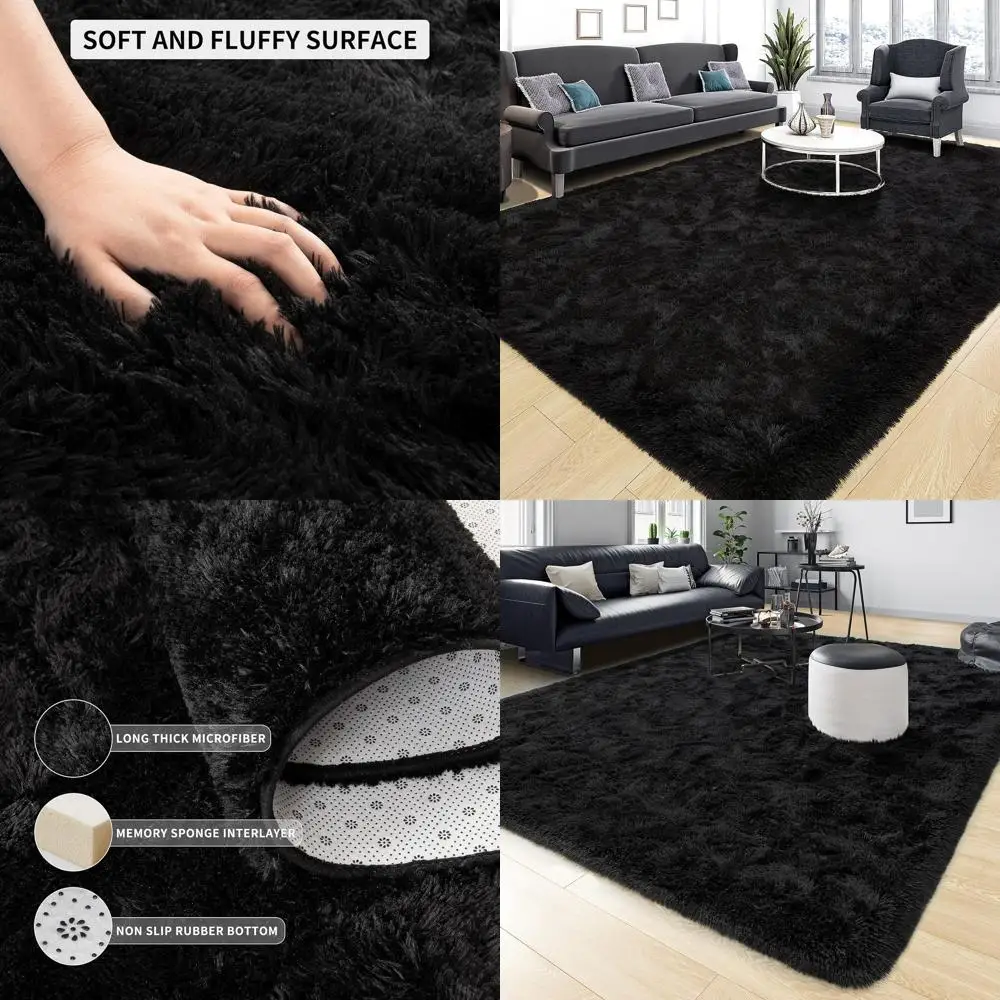 

Ковры 8x10 для гостиных, очень мягкие ковры с длинным ворсом для спален, плюшевые коврики для детской с нескользящей основой, черные